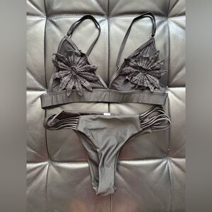 Sexy Black Rave Ready Floral Mesh Bikini Set